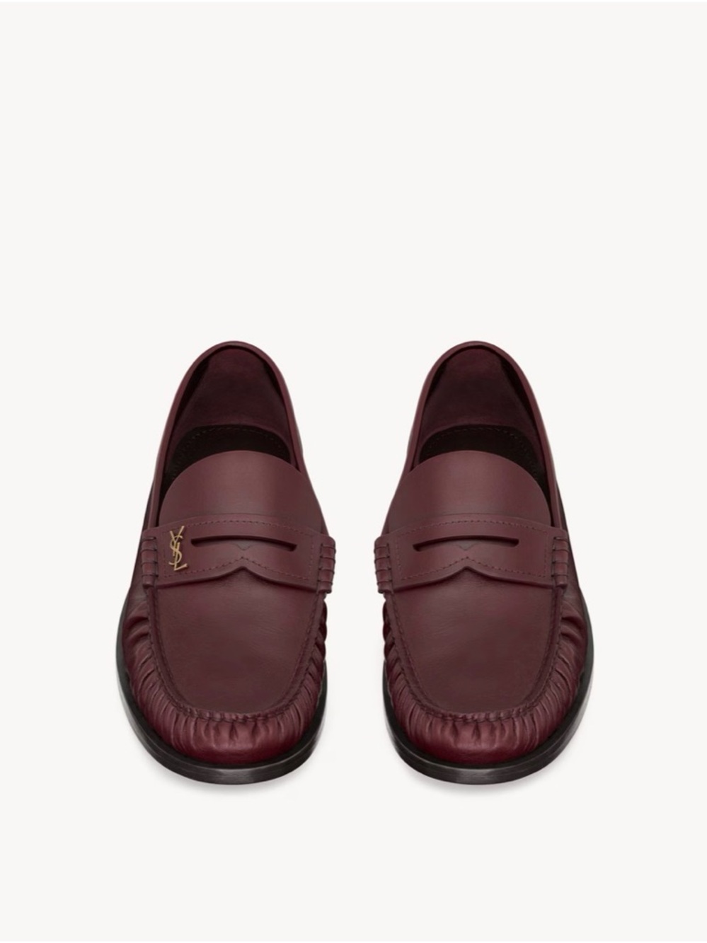Saint Laurent Burgundy Leather Loafers with Gold YSL Accent-size 38